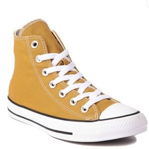 Converse High-Top Sneakers in Mustard Yellow and White